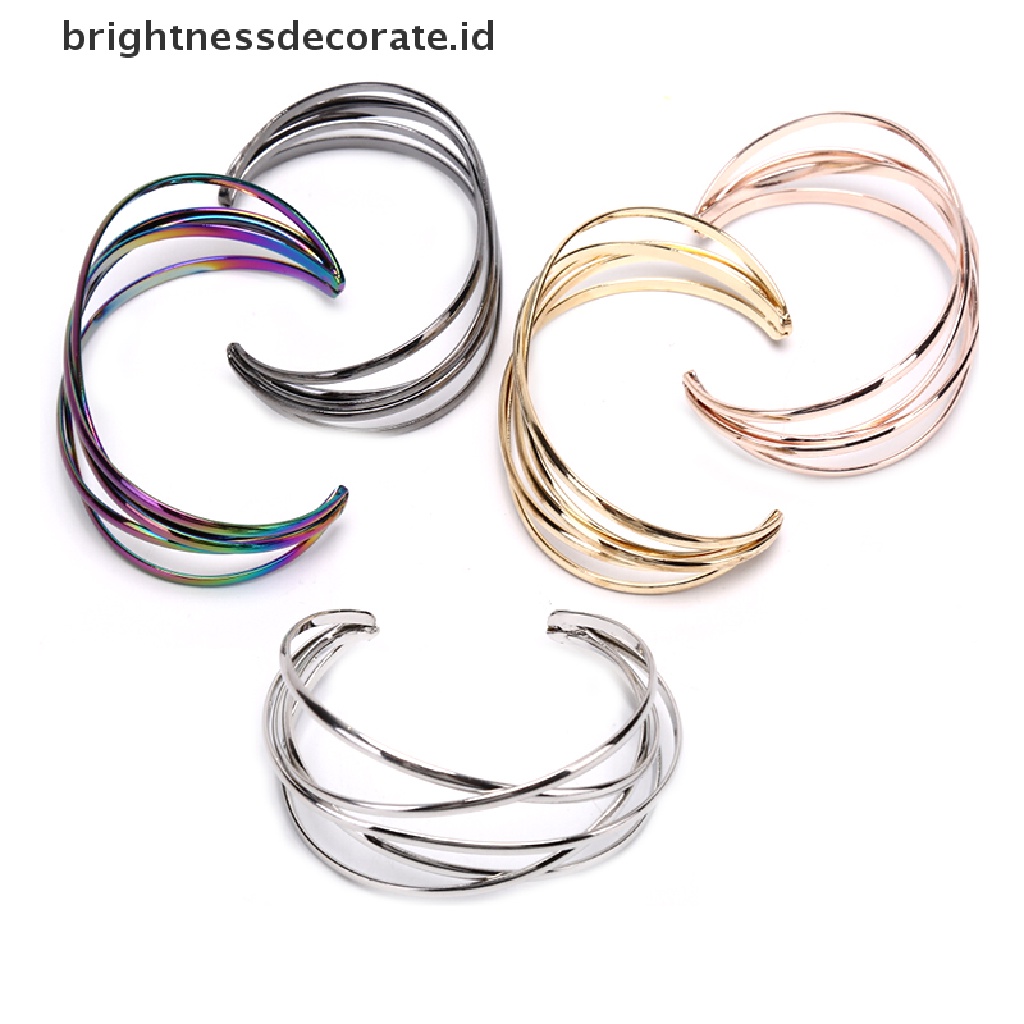 [Birth] Grosir Gelang Vintage Punk Multilayer Geometri Hollow Open Cuff Bangle [ID]