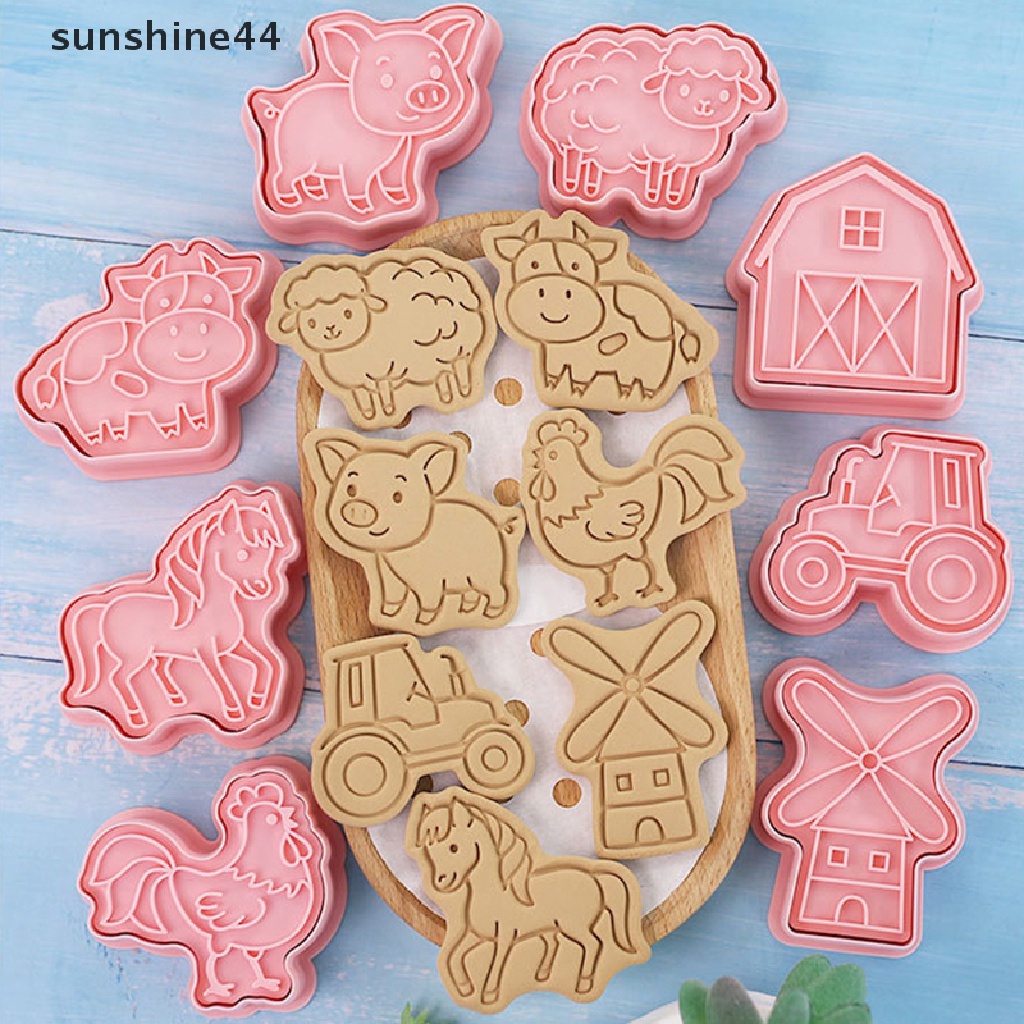 Sunshine 8Pcs/Set Kartun Hewan Pertanian Cookie Cutters Farm Party Cake Decorag Cetakan.