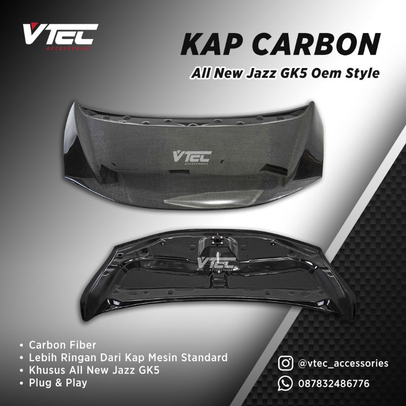 Kap Mesin Carbon All New Jazz GK5 Oem Style