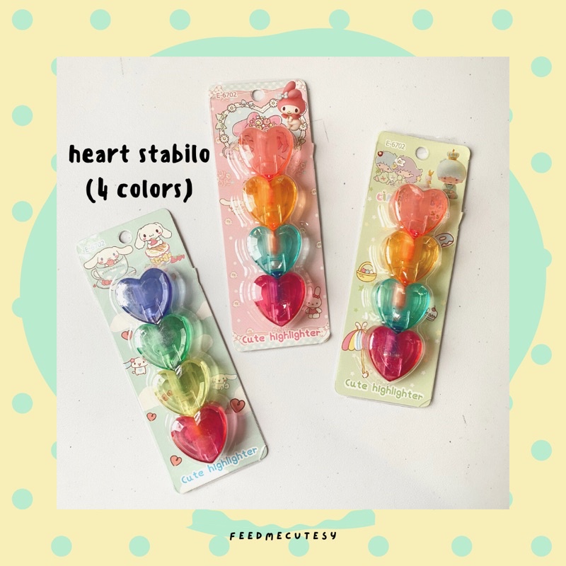 

heart stabilo (4 colors) | Feedmecutesy | atk alat tulis lucu anak import