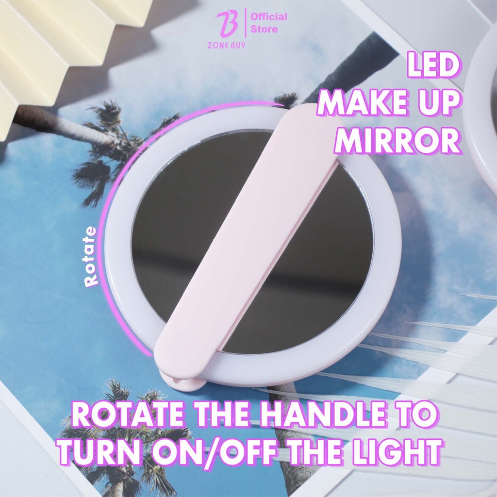 Make Up LED Mirror Standing / Cermin Lipat Portable Import / Kitty Telinga Kucing Bulat Mirror Makeup /lampu led mirror Cermin Make Up Bulat Dengan Lampu LED