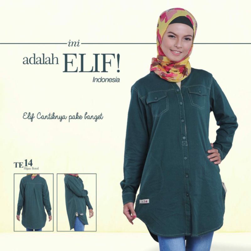 Atasan TE 14 by Elif warna Hijau Botol / Atasan Wanita Dewasa / Tunik Muslimah / Kaos Panjang Peremp