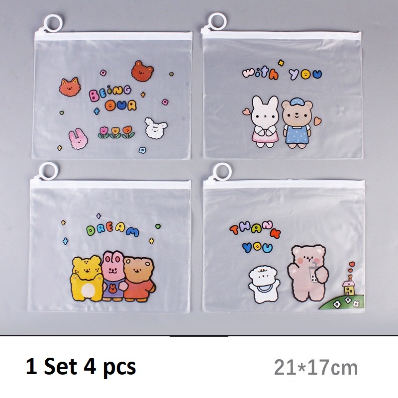 4pcs Kantong Travel Pouch Plastik Transparan Anti Air Zipper Ring GM-ST0221