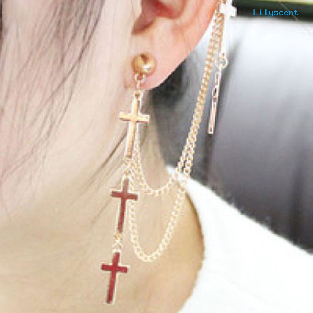 [LS] 1pc Manset Telinga Cross Juntai Serbaguna Alloy Wanita Fashion Punk Ear Crawler Untuk Wanita