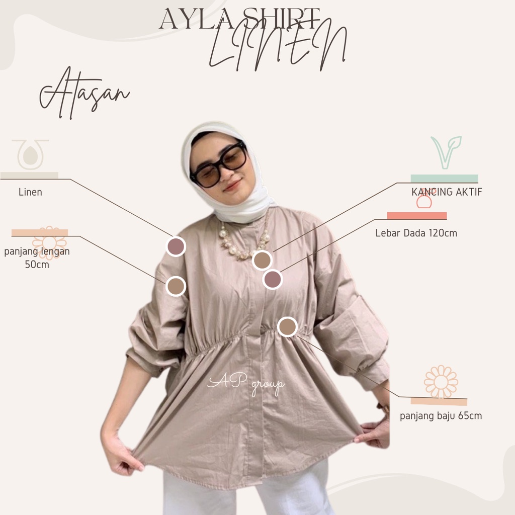 ALYA SHIRT Atasan Wanita Kemeja Wanita Pakaian Wanita Baju Lengan Panjang All Size linen