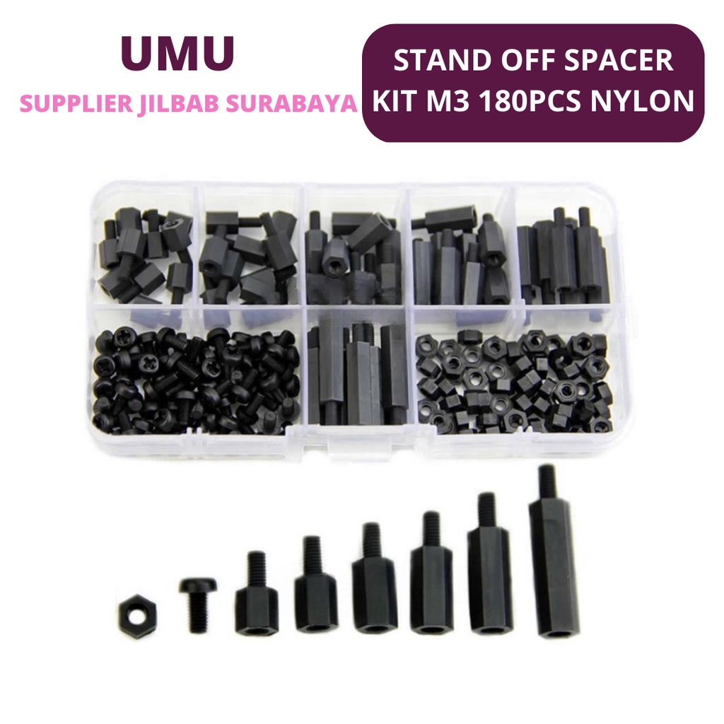 (UMU SUPPLIER) STAND OFF SPACER KIT M3 180PCS NYLON MOTHERBOARD MOBO PCB HEX SEKRUP