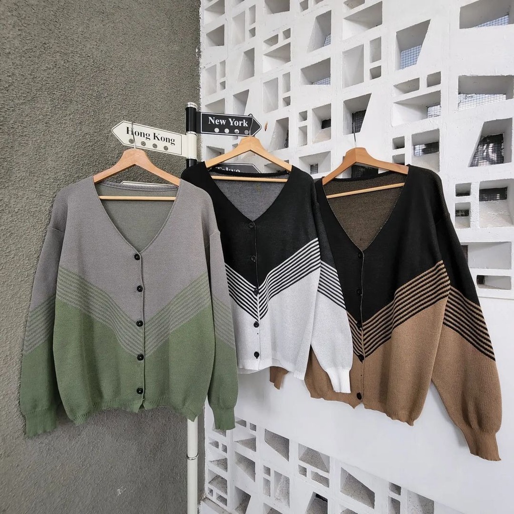 V knit outher | outer rajut wanita | outer hits wanita