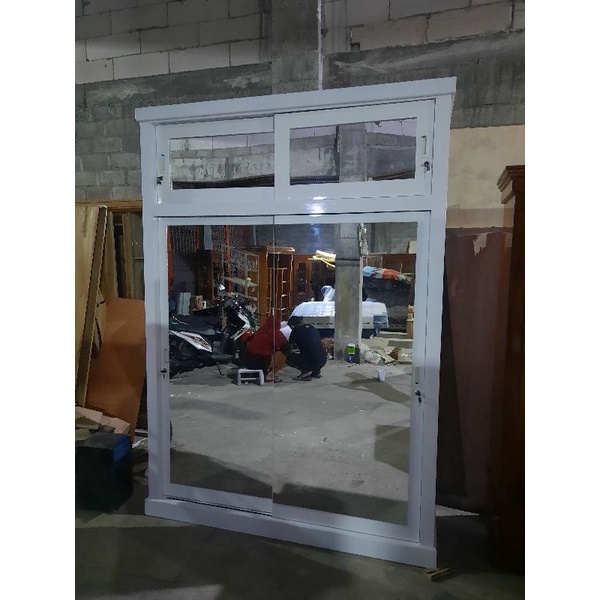 Lemari Pintu 2 Sleding Tingkat Kayu Jati