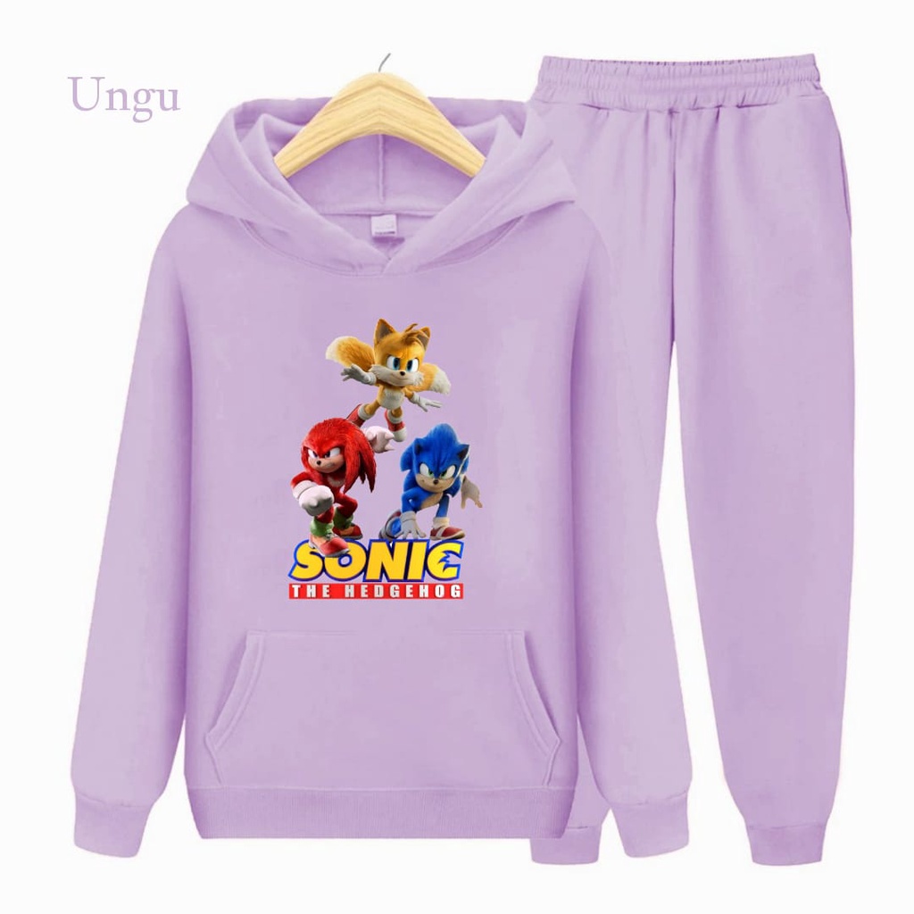 Hzl_outfit Setelan Sweater Hoodie Anak Sonic/ Sweater Hoodie Anak Setelan S.M.XL