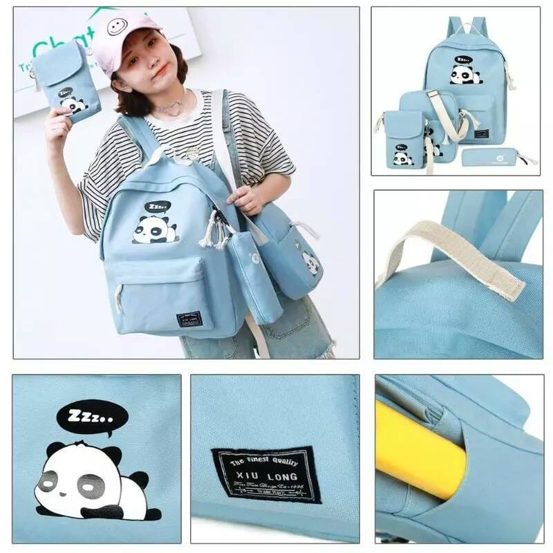 &quot;aurabagss&quot; - Beli 1 Dapat 4 Tas Anak Set 4 In 1 Motif &quot;PANDA&quot; Tas Ransel Anak Sekolah SD SMP Backpack Anak Sekolah Unisex Multifungsi Keren Trendy Stylish Kekinian