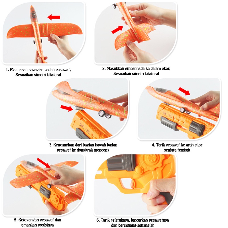 LNR Shop Mainan Peluncur Pesawat Terbang Busa EPP 3 in 1 Jarak 6 - 10 Meter + Pistol Menembak Dengan Lampu LED 2 Mode Terbang Satu Tombol Ejeksi Simulasi Outdoor