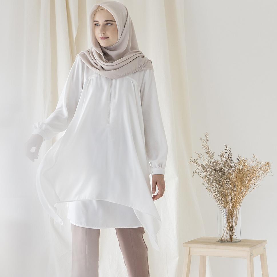 Murah Meriah Nayaka by Aska Label - Tunik panjang dua lapis busui friendly warna putih, dusty k