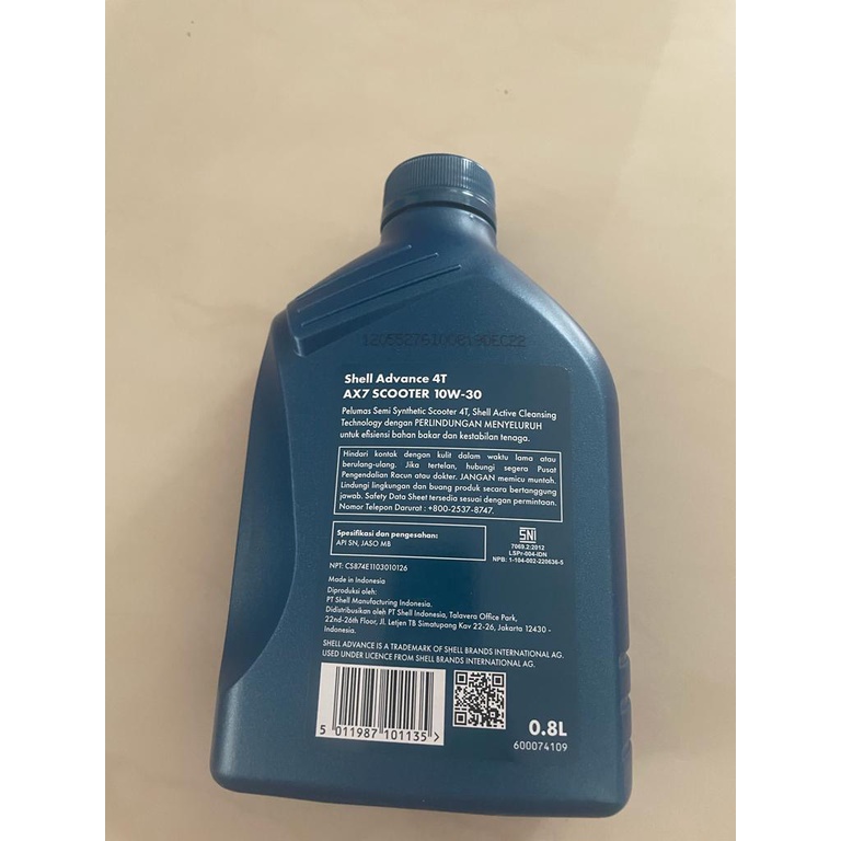 oli shell advance ax7 MATIC SCOOTER 10w30 0,8liter ORIGINAL 100PERSEN