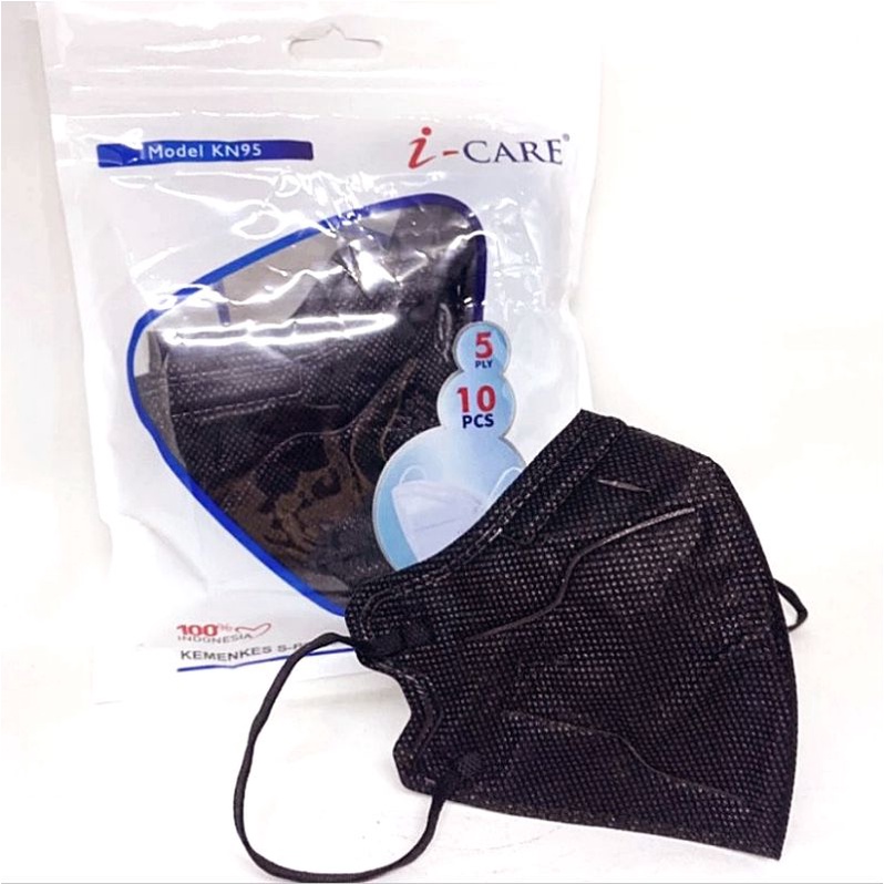 MASKER KN95 PRO ICARE HITAM SOLID BLACK 5PLY ISI 10PCS ORIGINAL