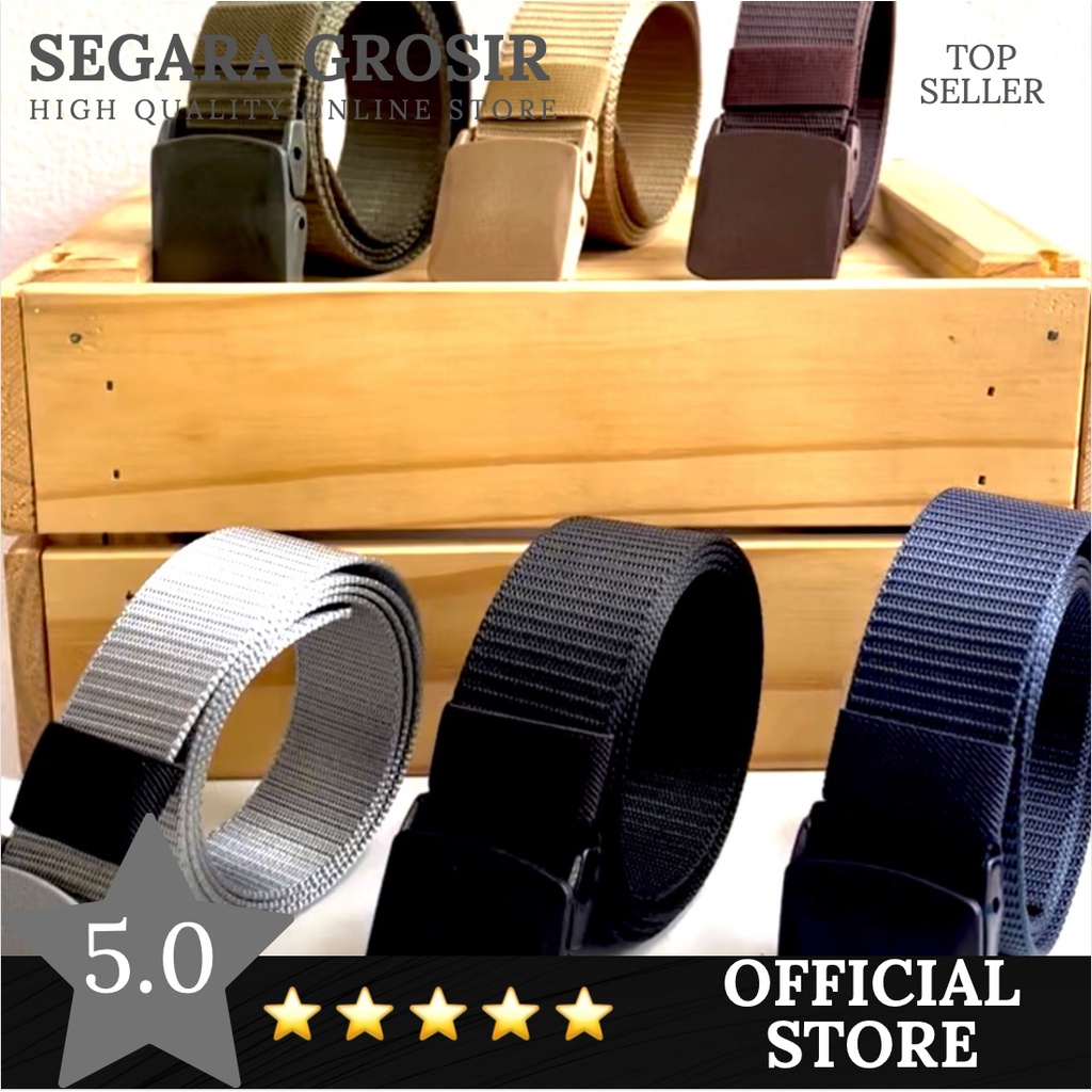 Ikat Pinggang Pria Warna Coklat Nylon Canvas Anti Metal Detector Sabuk Gesper Men Belt