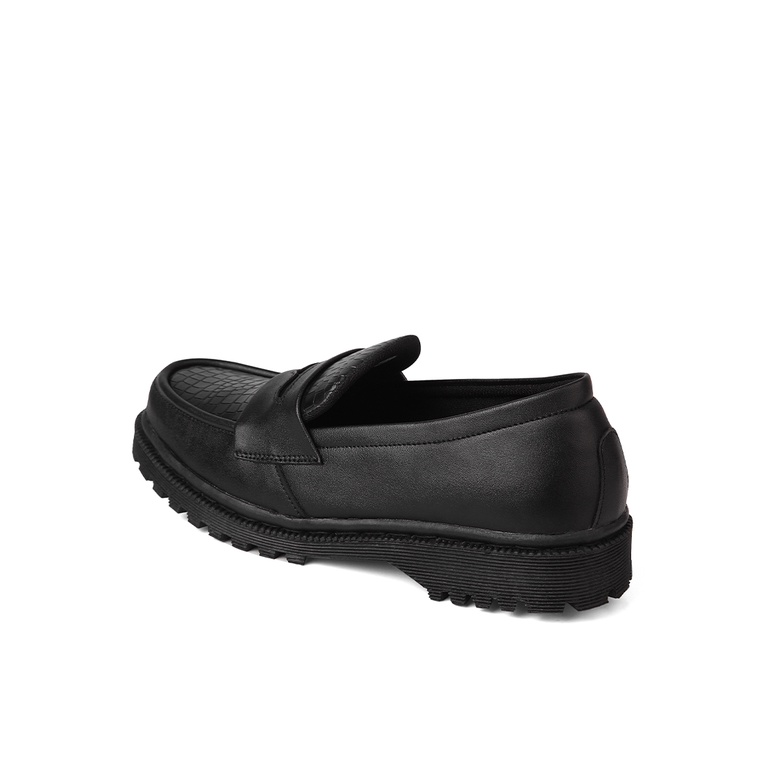 NEW Niel Sepatu Docmart Wanita Loafer - Luna Synthetic Croco Black Cream