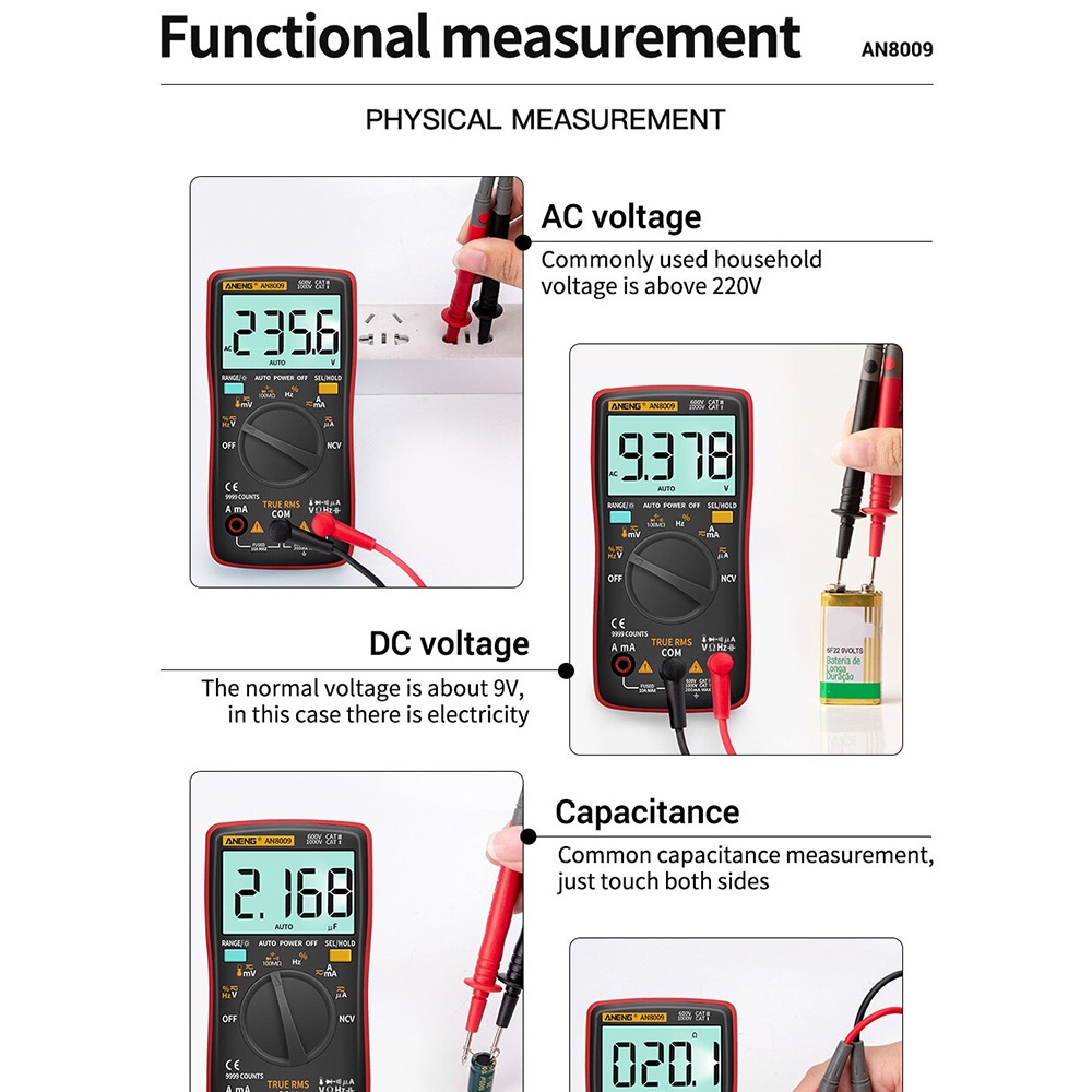 ANENG Digital Multimeter Voltage Tester - AN8009 - Black