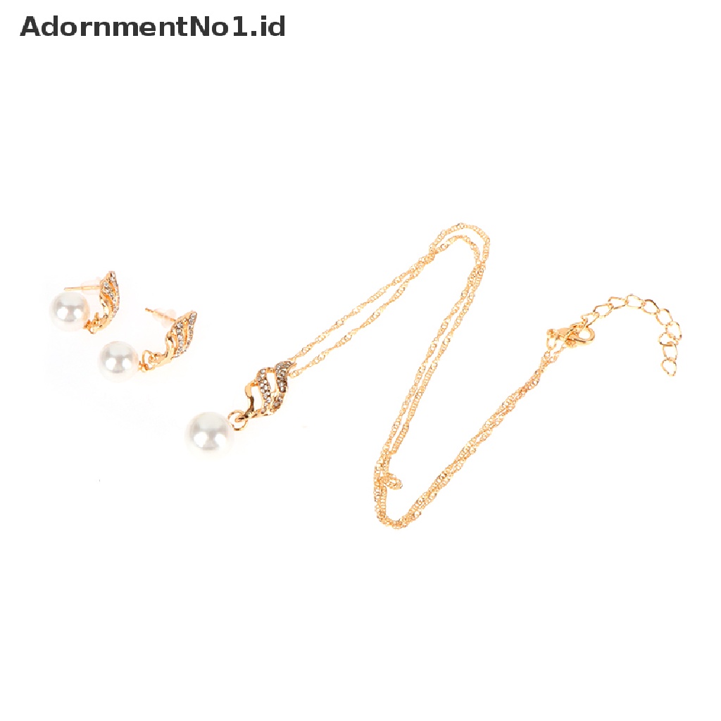 [AdornmentNo1] 1set Berlian Imitasi Pernikahan Bridal Perhiasan Set Untuk Wanita Mutiara Imitasi Liontin Kalung Anting Set Pesta Perhiasan Hadiah [ID]