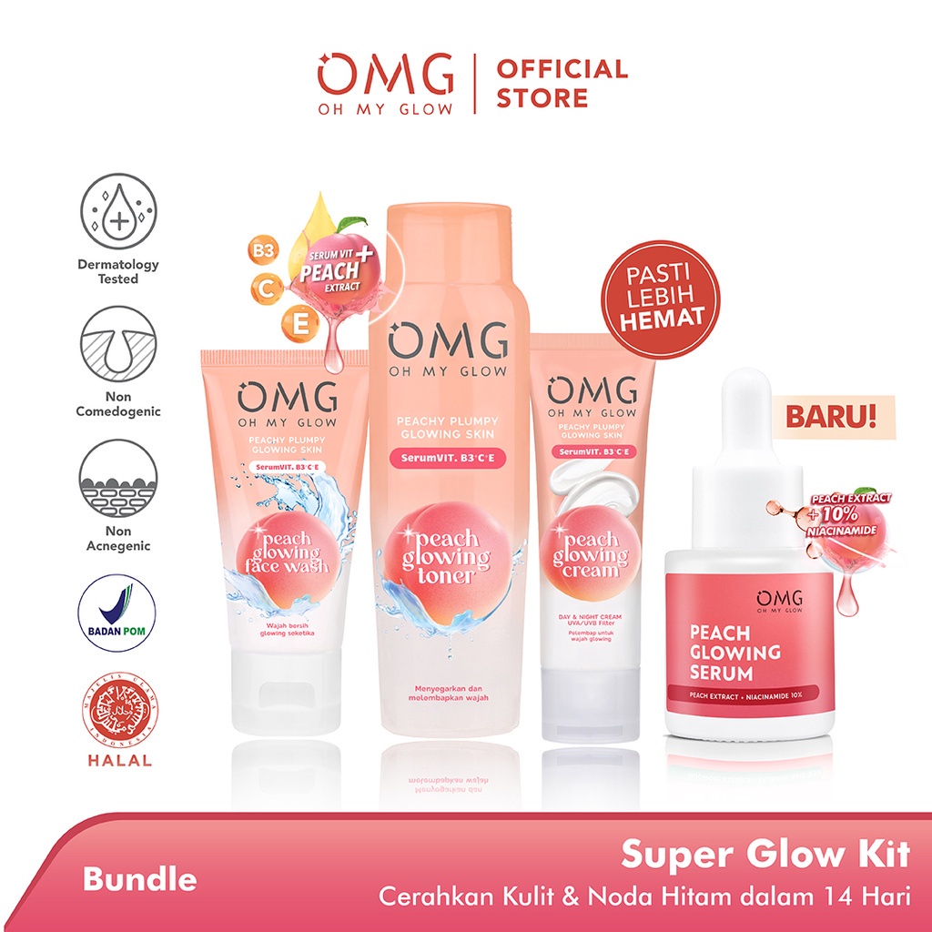 PAKET OMG Super Glow Kit 4 in 1 ( Face Wash + Moist Cream + Toner + Serum ) Oh My Glow Bundle Pack 4 item Perawatan Kulit Wajah Rumah Cantik 354 Medan Bisa COD