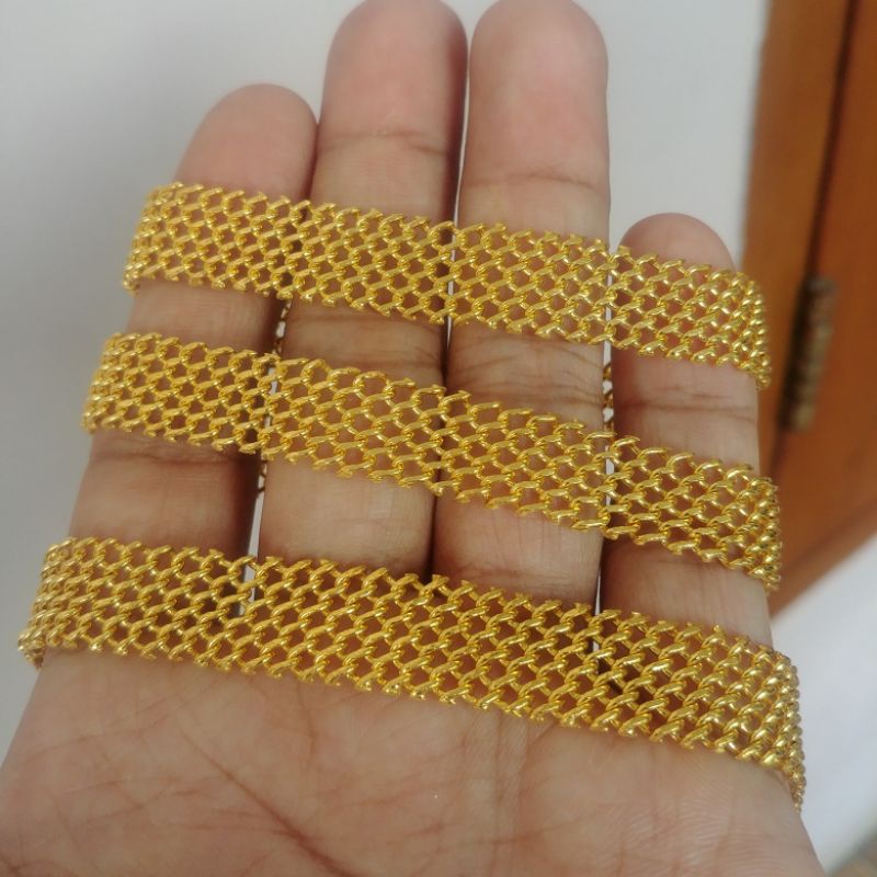 Gelang Rantai Medan Lebar Lapis Emas Kuning