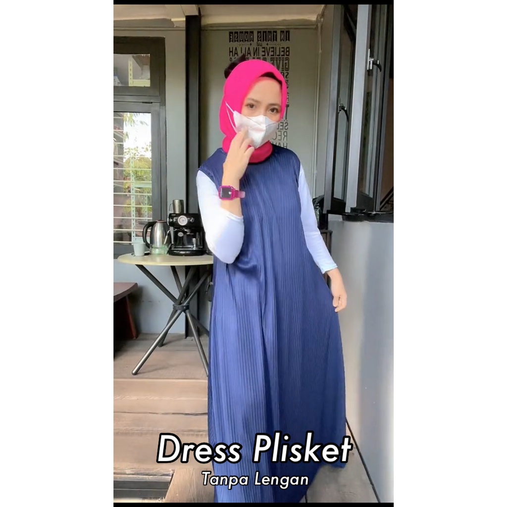 Long Dress Plisket Tanpa Lengan Wanita Muslimah BY ATHIRTEXTILE