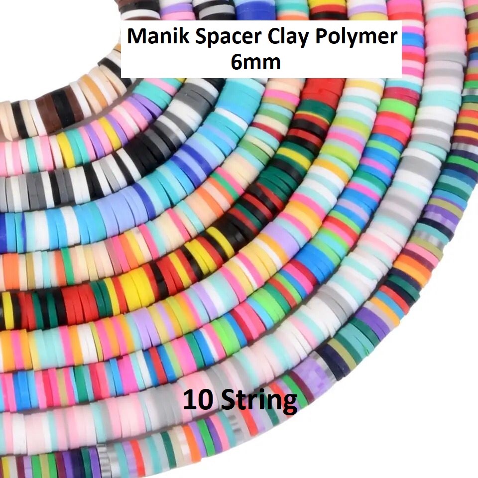 Manik Spacer Clay Polymer Lembut Warna-Warni Uk 6mm Harga/10String