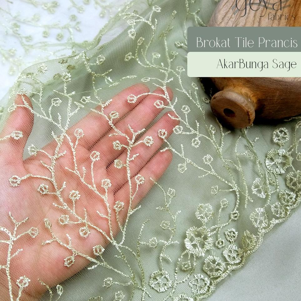 ✓ 1/2 meter Kain Brokat Tile Prancis Bahan Kebaya Motif Akar