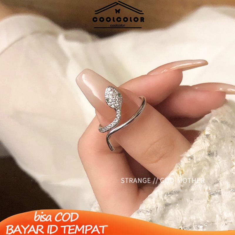 COD❤️Cincin Kristal Ular Adjustbale Desain Zircon Cincin Untuk Wanita- cl