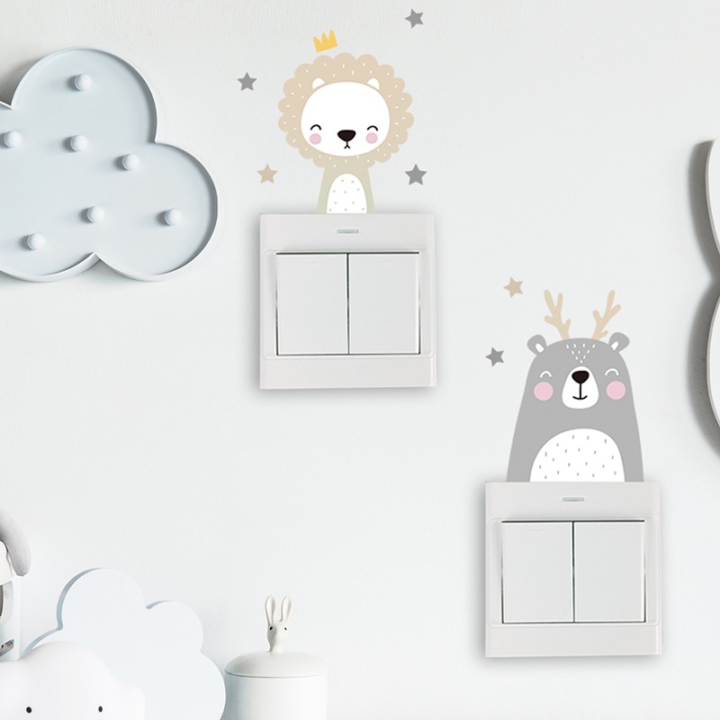 6pcs/set PVC Tahan Air Saklar Stiker Yang Dapat Dilepas Stiker Dinding Wall Decals Smile Kartun Hewan Bintang Boho Warna Lucu Untuk Kamar Anak Bayi Nursery Room Kamar Tidur Ruang Tamu