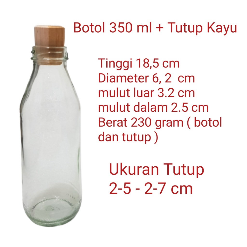 (350ML ) TUTUP KAYU BOTOL SOUVENIR KACA / BOTOL GIFT HADIAH KACA / BOTOL DEKORASI KACA UKURAN  350 ML