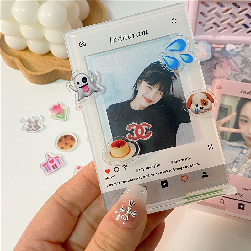 Bingkai Foto Akrilik Dengan 10pcs Dekorasi INS Idol Photocard Emoji Display Holder 3inch Kreatif Desktop Dekorasi Alat Tulis