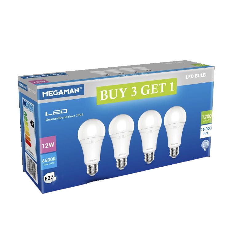 LAMPU LED MEGAMAN 12W PAKET YTA-60Z2 ISI 4PCS 3+1 PUTIH