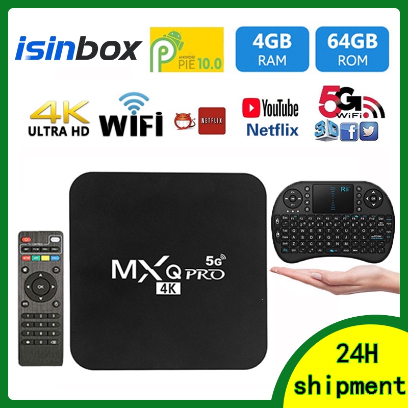 Android TV Box MXQ Pro 4G RAM+64G ROM Network Set-Top Box 3D 4K Android Smart TV Box 5G WiFi Home Remote Control Media Player Set Top Box