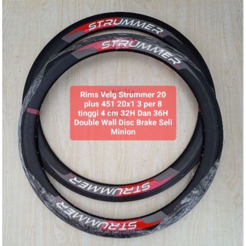 Rims Velg Strummer 20 plus 451 20x1 3 per 8 tinggi 4 cm 32H Dan 36H Double Wall Disc Brake Seli Mini