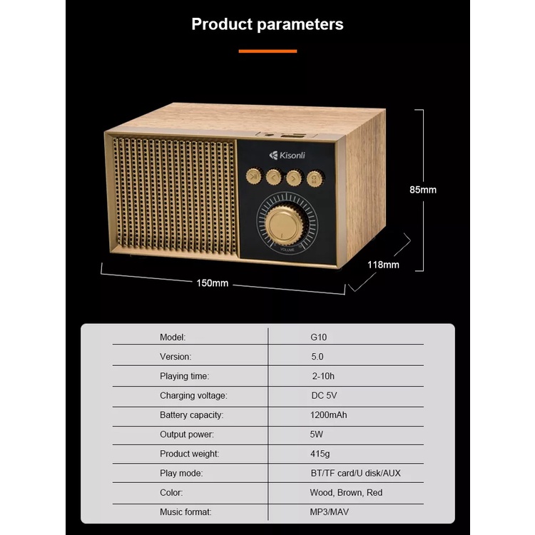 Speaker Bluetooth Kisonli Portable Retro Klasik G10 - XOBOX