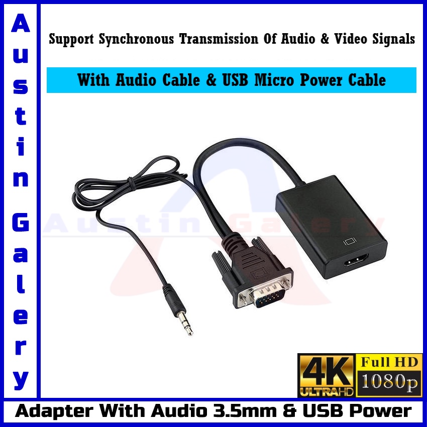 Adapter VGA Male Input TO HDMI Female Output With Audio Input Full HD1080P Untuk PC Komputer TV Projector