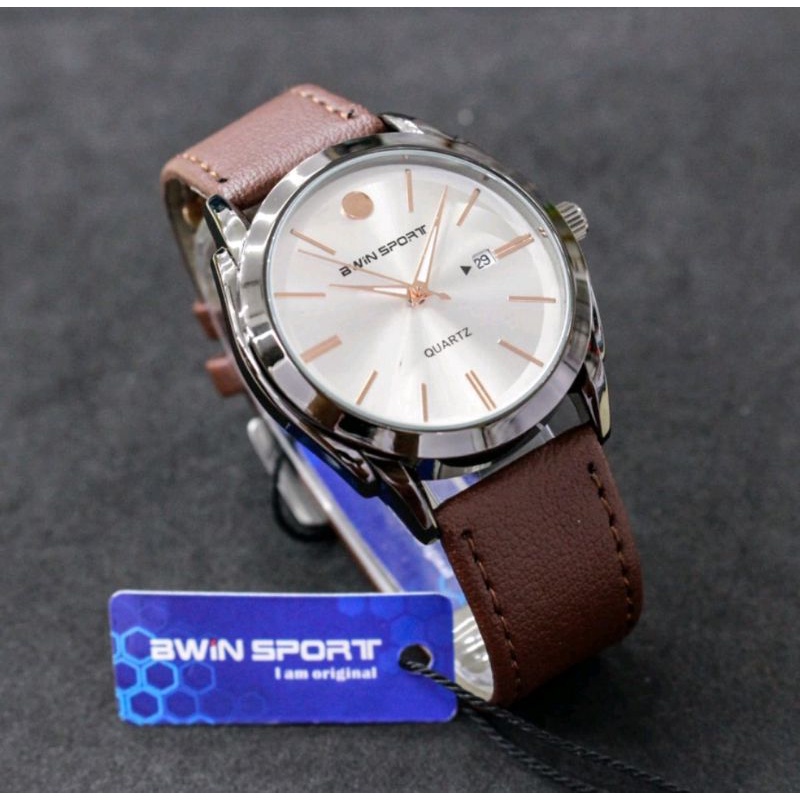 JAM TANGAN PRIA &amp; WANITA BWIN SPORT MODEL KULIT BONUS BATERAI CADANGAN