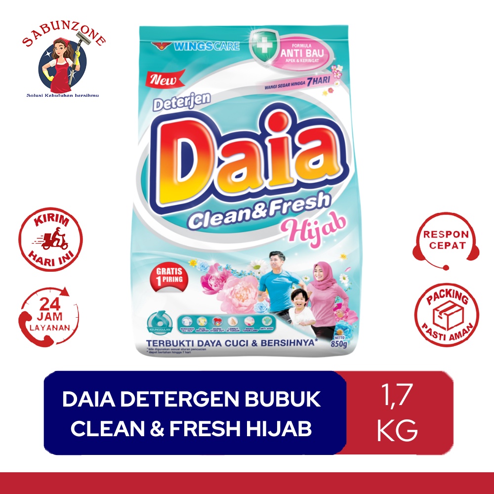 Deterjen Detergen Bubuk Daia Putih / Floral Blossom Orange / Romantic Pink / Violet Passion Ungu / Hijab Clean &amp; Fresh Hijau Biru 1,6/1,7 kg