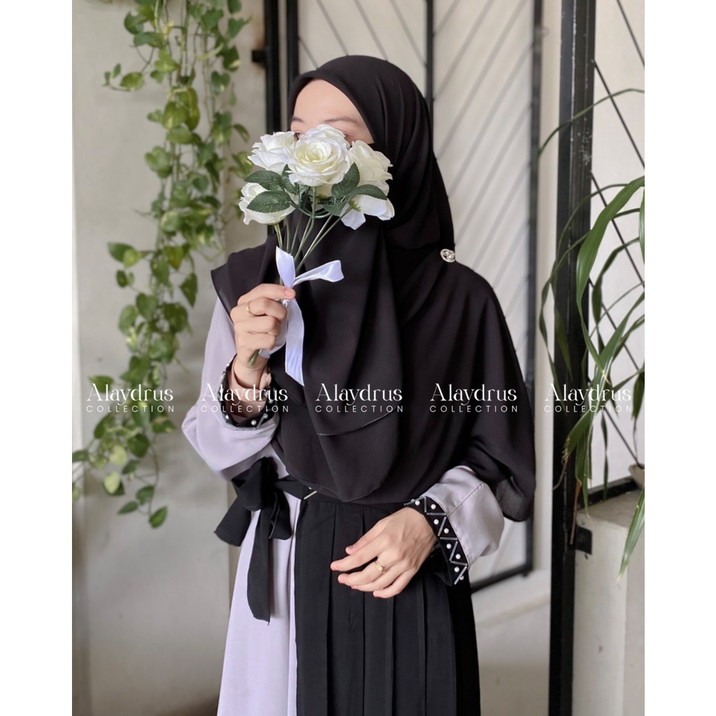 Abaya Gamis Dress Wanita Muslimah Murah Bahan Jetblack Premium Kombinasi Wolfis 903