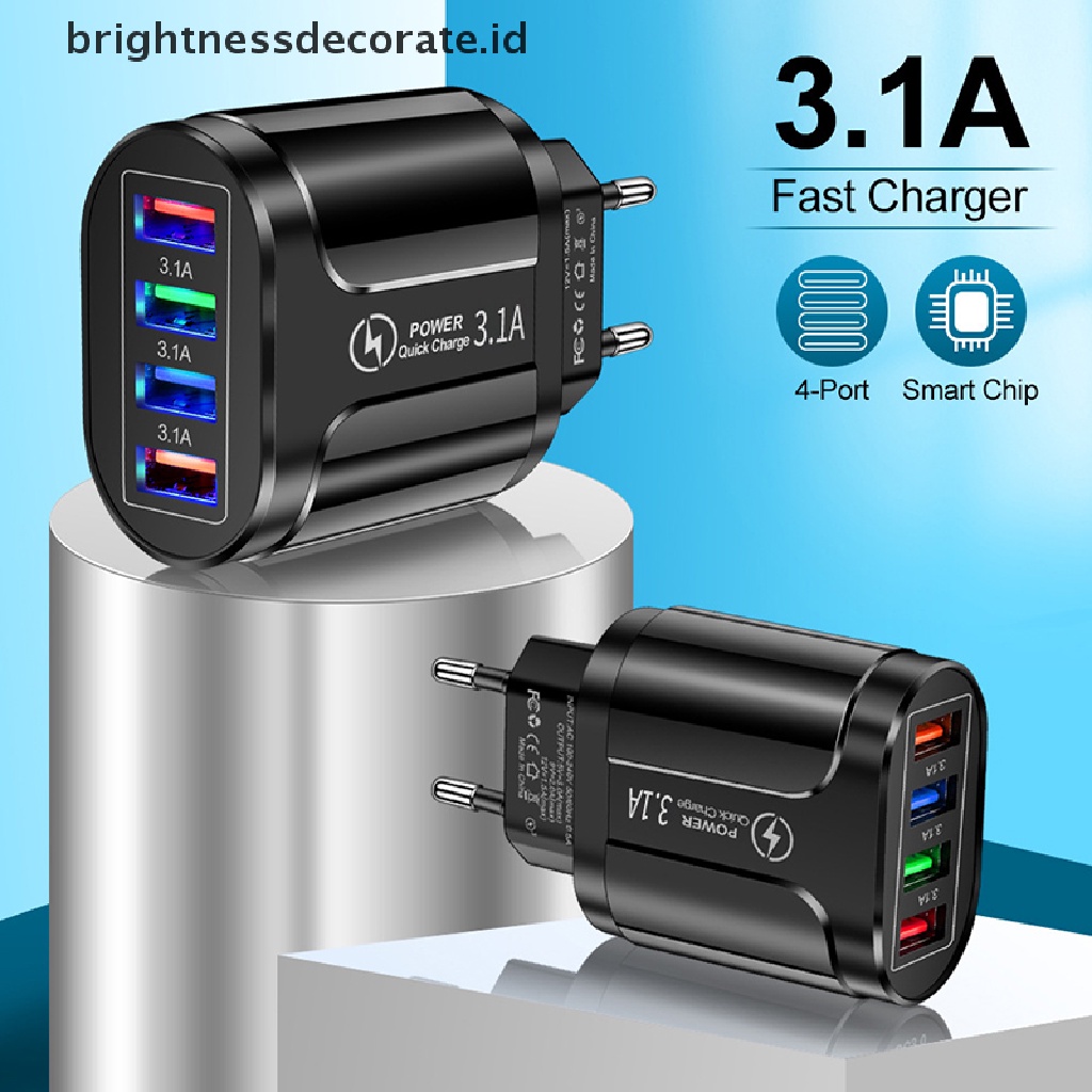 [Birth] Usb Charger Fast Charge Pengisian Dinding Handphone 4port EU US Plug Adapter Travel [ID]