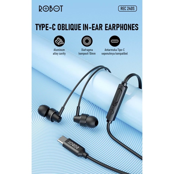 Robot REC240S USB-C Earphone Bass Android Samsung Apple iPad Type C