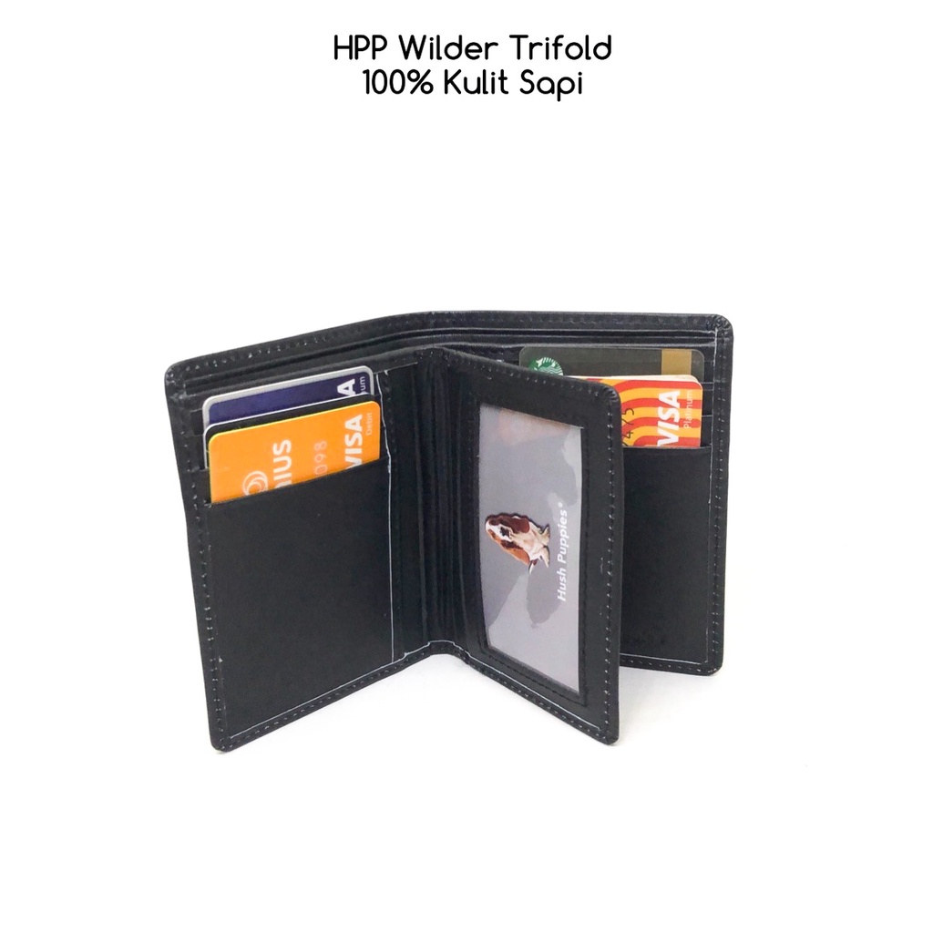 dompet pria hushpuppies wilder 2 trifold jetblack premium quality bahan asli kulit sapi dompet cowok