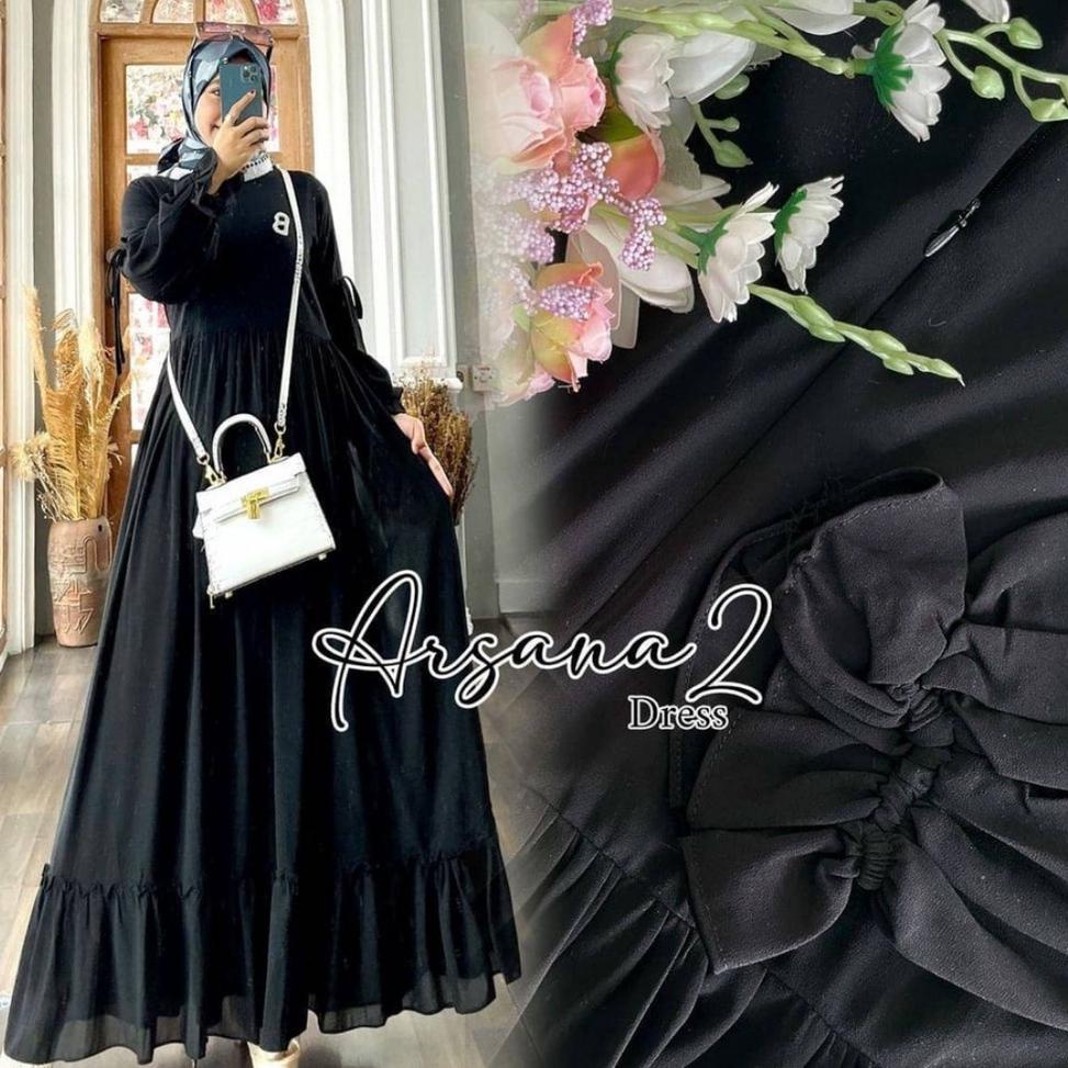 Belamara Neita Maxi Long Dress Gamis Resleting Depan Tali Pinggang Bahan Sifon Ceruty Babydoll Full 