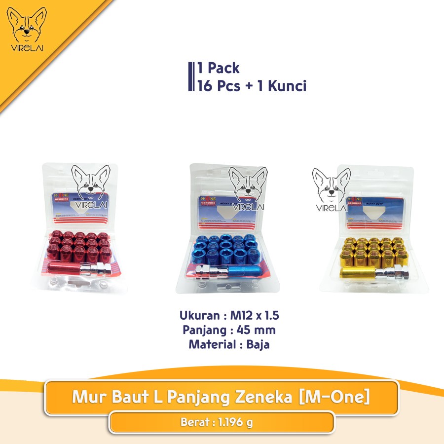 [SATUAN] Mur Baut L Panjang Warna 12 x 1.5 dan 1.25 Zeneka [M-One]