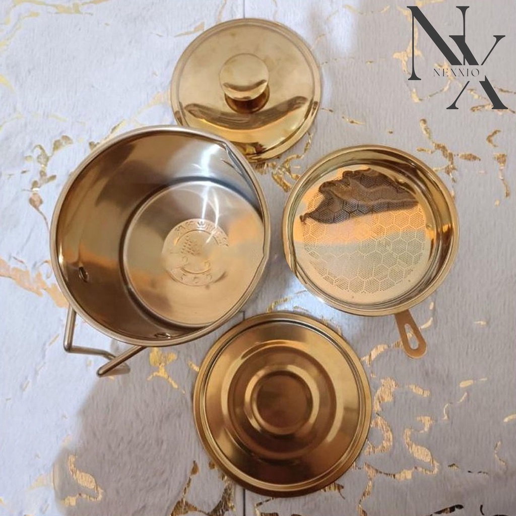 NEXXIO Oil Pot Penyaring Minyak Gold Stainless Steel 1.4 Liter / Wadah Saringan Minyak Gold / Oil Pot Gold Wadah Penyaring Minyak.
