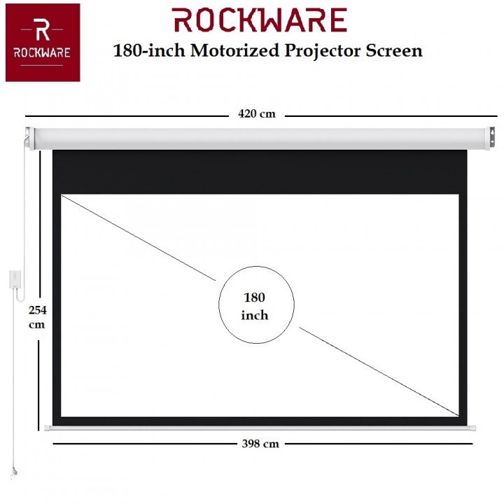 T50 ROCKWARE RW-RSP003 Layar Proyektor Motorized 150 inch Gulung Otomatis