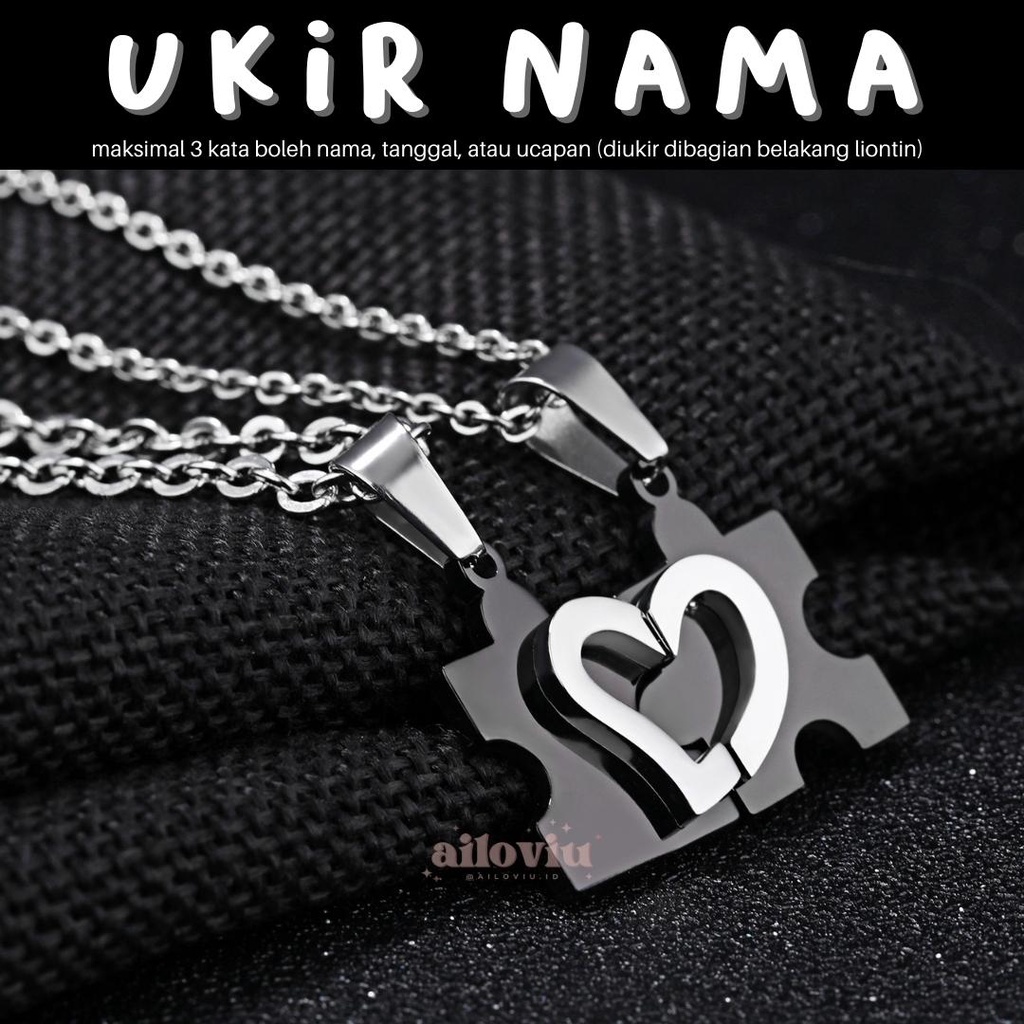 [UKIR NAMA] Kalung Pasangan Couple Titanium Ailoviu Heart Puzzle Love Hadiah Valentine Anti Karat High Quality K5