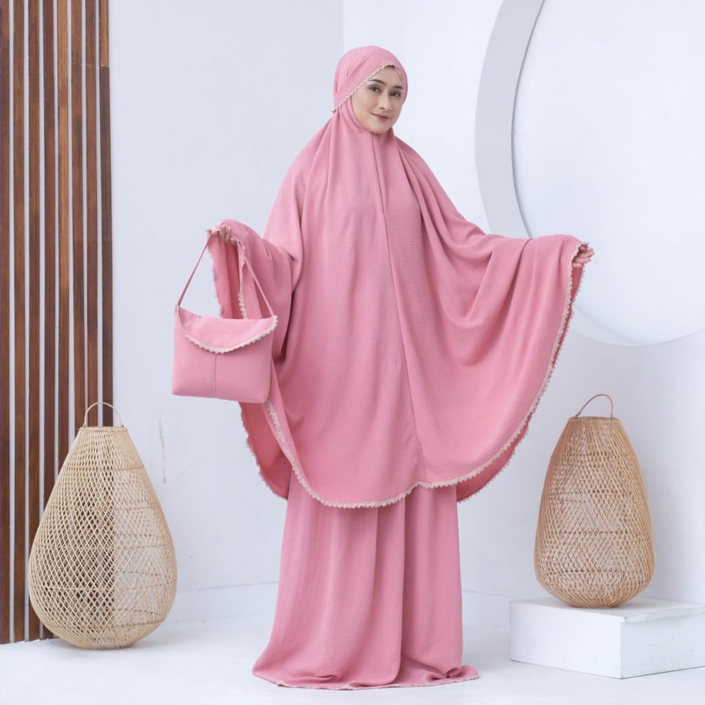 ALMAHIRA - Mukena Dewasa Polos Crinkle Airflow 3in1 Premium Mewah Jumbo TERBARU