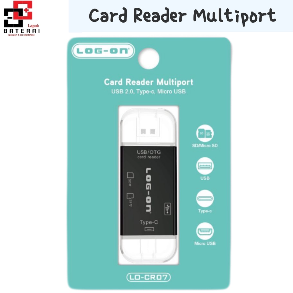 LOG - ON CR07 Card Reader OTG 6 IN 1 Usb C | Usb A | Micro Usb | Memory Card Reader | SD Card Reader | Carider