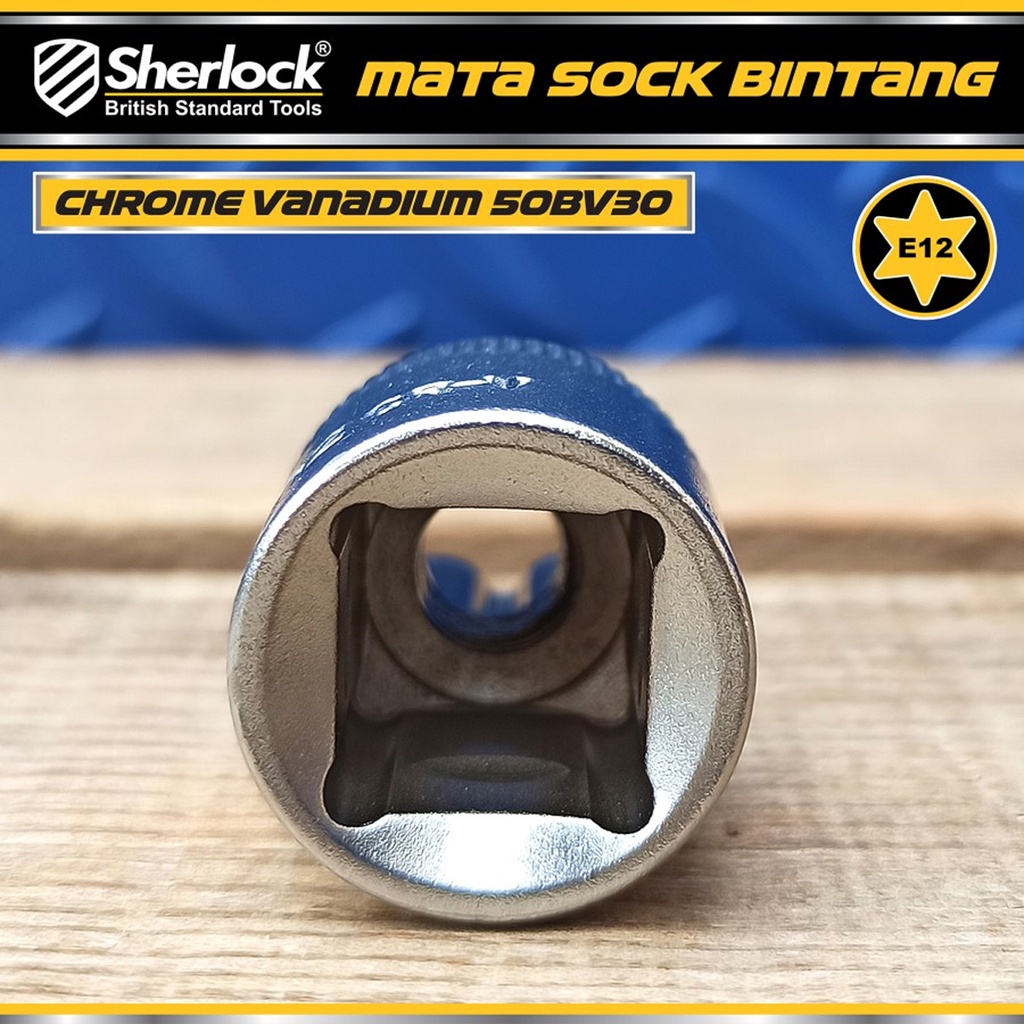 Kunci Shock Bintang Sok E12 1/2 inch Drive Star Socket Sherlock